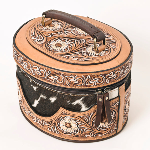 ADBGA416 American Darling Oval Hair-On Hide Jewelry Case Hand Tooled Western Leather Organizer