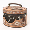 ADBGA416 American Darling Oval Hair-On Hide Jewelry Case Hand Tooled Western Leather Organizer