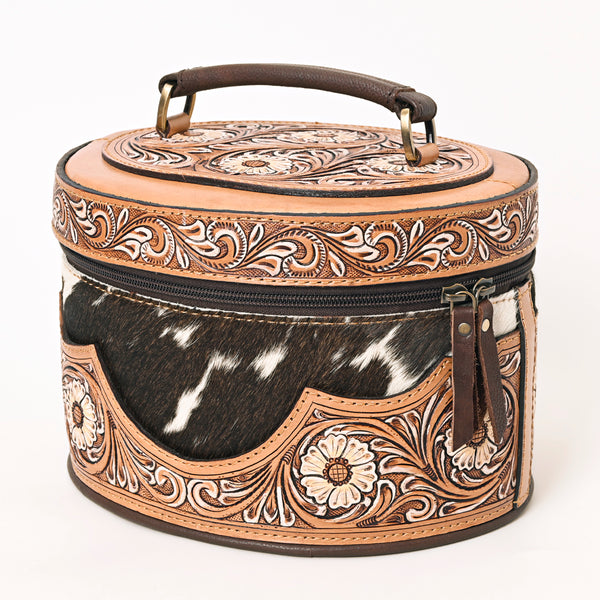 ADBGA416 American Darling Oval Hair-On Hide Jewelry Case Hand Tooled Western Leather Organizer