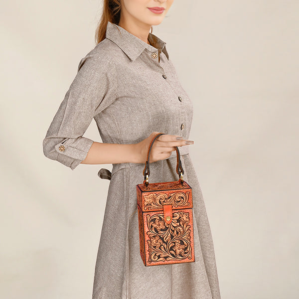 ADBGA463 American Darling Hand Tooled Leather Floral Carved Western Jewelry case