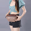 ADBG1211 American Darling Western Hand-Tooled Leather Fanny Pack - Floral Carved Genuine Leather Belt Bag