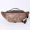 ADBG1211 American Darling Western Hand-Tooled Leather Fanny Pack - Floral Carved Genuine Leather Belt Bag