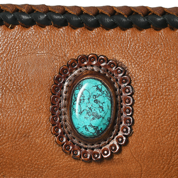 ADBGM277 Mini Fringe Crossbody - Braided Leather & Turquoise Concho