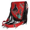 ADBGM352 Red Western Rodeo Leather Messenger Bag with Fringe & Applique- Cowgirl Statement Messenger