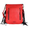 ADBGM352 Red Western Rodeo Leather Messenger Bag with Fringe & Applique- Cowgirl Statement Messenger