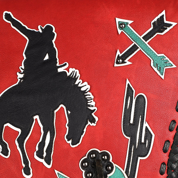 ADBGM352 Red Western Rodeo Leather Messenger Bag with Fringe & Applique- Cowgirl Statement Messenger