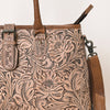 ADBG1213 American Darling Western Hand-Tooled Genuine Leather Tote Bag -Floral Carved Designer Handbag