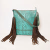 ADBG1216 American Darling Crocodile Embossed Genuine Leather Western Fringe Shoulder Bag