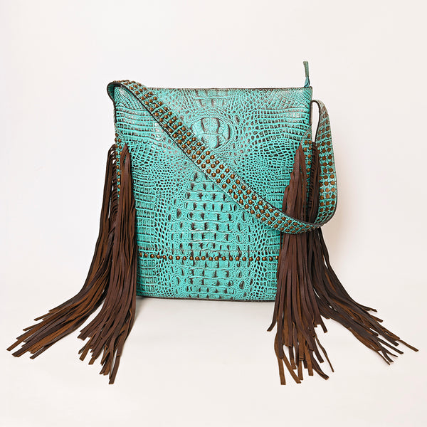 ADBG1216 American Darling Crocodile Embossed Genuine Leather Western Fringe Shoulder Bag