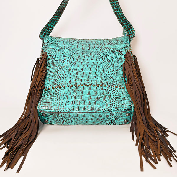 ADBG1216 American Darling Crocodile Embossed Genuine Leather Western Fringe Shoulder Bag