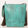 ADBG1216 American Darling Crocodile Embossed Genuine Leather Western Fringe Shoulder Bag