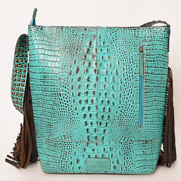 ADBG1216 American Darling Crocodile Embossed Genuine Leather Western Fringe Shoulder Bag