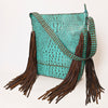 ADBG1216 American Darling Crocodile Embossed Genuine Leather Western Fringe Shoulder Bag