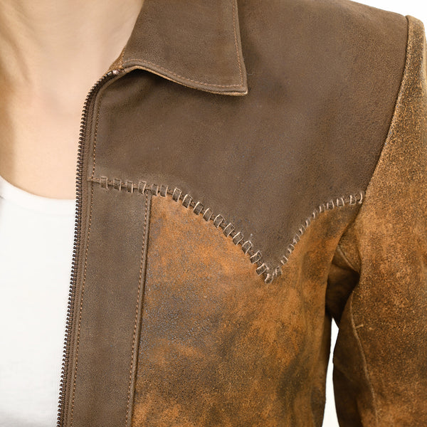 LC-ADJKT034 Genuine Vintage Leather Women Shirt Jacket Dress