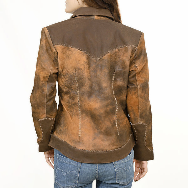 LC-ADJKT034 Genuine Vintage Leather Women Shirt Jacket Dress