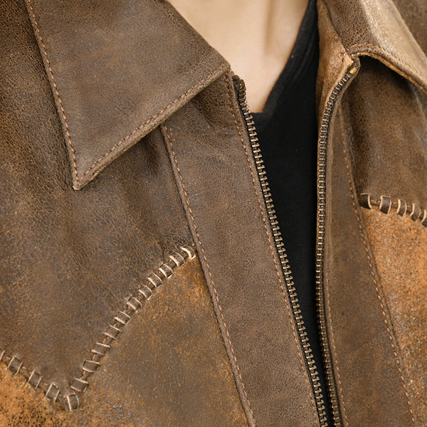 LC-ADJKT035 Genuine Vintage Leather Women Shirt Jacket Dress