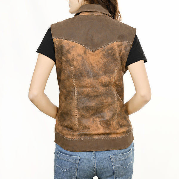 LC-ADJKT035 Genuine Vintage Leather Women Shirt Jacket Dress