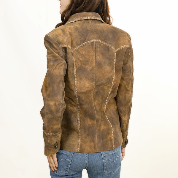 LC-ADJKT037 Genuine Vintage Leather Women Shirt Jacket Dress