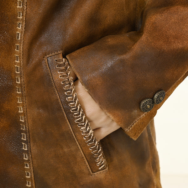 LC-ADJKT039 Genuine Vintage Leather Women Shirt Jacket Dress