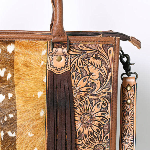 ADBG230 American Darling Western Tote Bag - Handcrafted Hair-On Cowhide & Hand-Tooled Leather
