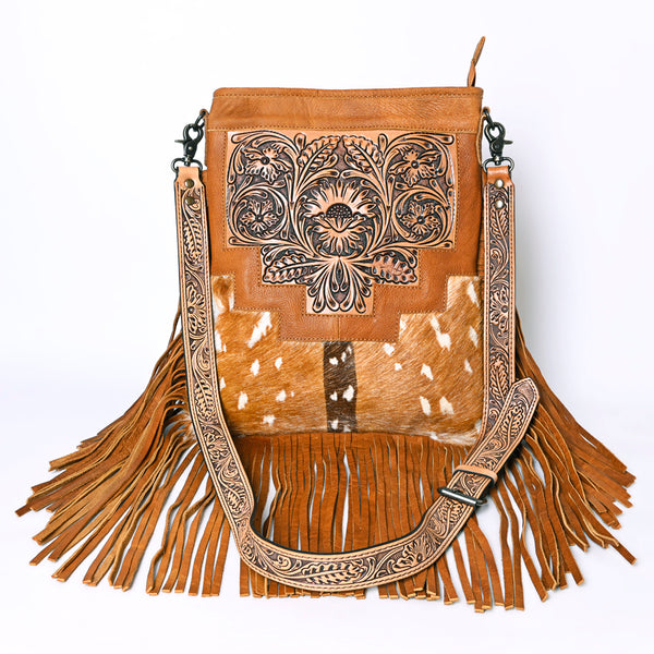 ADBG256 American Darling Messenger Bag - Hand Tooled Floral Leather & Hair-On Cowhide Purse