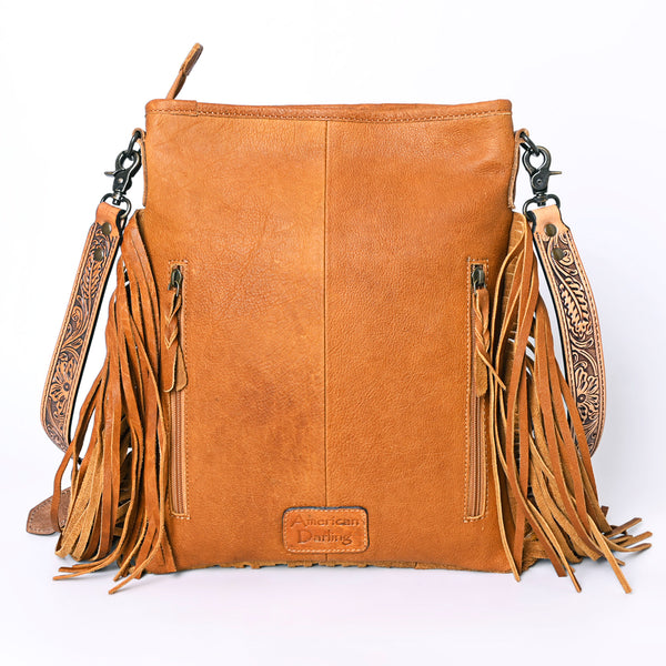 ADBG256 American Darling Messenger Bag - Hand Tooled Floral Leather & Hair-On Cowhide Purse