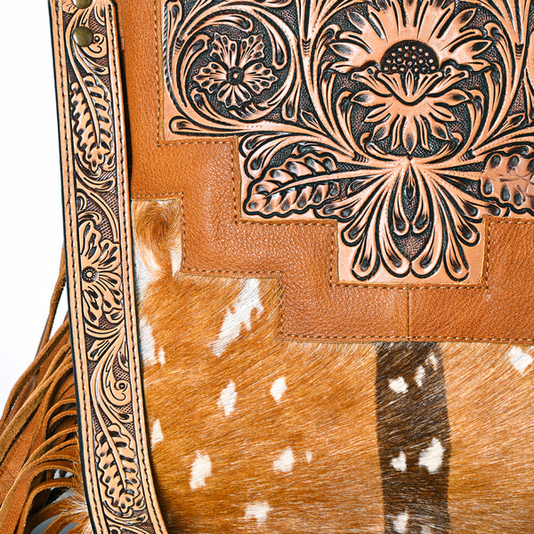 ADBG256 American Darling Messenger Bag - Hand Tooled Floral Leather & Hair-On Cowhide Purse