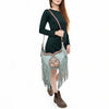 ADBGA419 American Darling Genuine Leather Fringed Crossbody Bag Hand Tooled Floral Carved