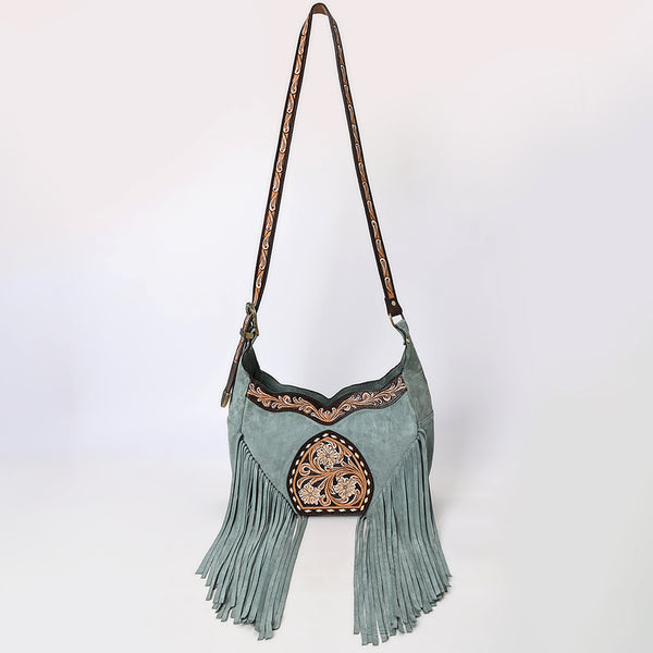 ADBGA419 American Darling Genuine Leather Fringed Crossbody Bag Hand Tooled Floral Carved