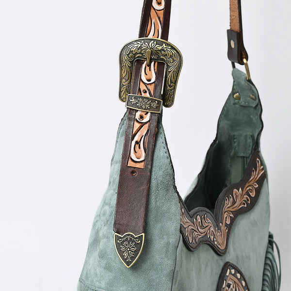 ADBGA419 American Darling Genuine Leather Fringed Crossbody Bag Hand Tooled Floral Carved