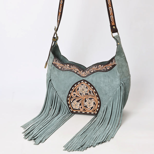 ADBGA419 American Darling Genuine Leather Fringed Crossbody Bag Hand Tooled Floral Carved
