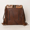 ADBGA420 American Darling Hair-On Cowhide Fringed Messenger Bag Tooled Leather