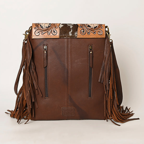 ADBGA420 American Darling Hair-On Cowhide Fringed Messenger Bag Tooled Leather