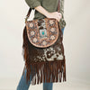 ADBGA420 American Darling Hair-On Cowhide Fringed Messenger Bag Tooled Leather