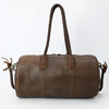 ADBGM356 Western Barrel Duffel Bag in Brown Leather with Turquoise Concho & Fringe - Handmade Travel Tote