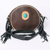 ADBGM292 Round Western Canteen Bag - Turquoise Concho, Fringe & Braided Strap