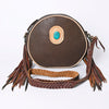 ADBGM292 Round Western Canteen Bag - Turquoise Concho, Fringe & Braided Strap