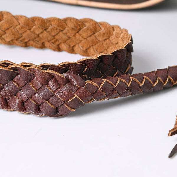 ADBGM292 Round Western Canteen Bag - Turquoise Concho, Fringe & Braided Strap