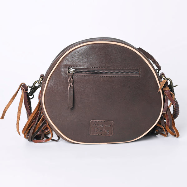 ADBGM292 Round Western Canteen Bag - Turquoise Concho, Fringe & Braided Strap