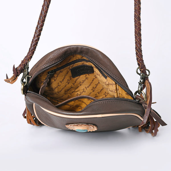 ADBGM292 Round Western Canteen Bag - Turquoise Concho, Fringe & Braided Strap