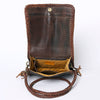 ADBGM346 Dark Brown Leather Crossbody Bag with Turquoise Concho - Handmade Western Braided Flap Purse
