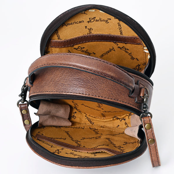 ADBG1188 American Darling Western Tooled Leather Canteen Bag Floral Carved Inlay