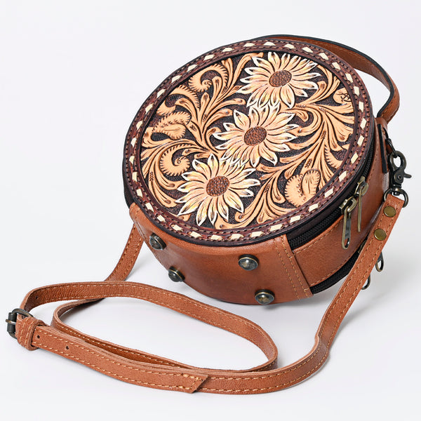 ADBG1188 American Darling Western Tooled Leather Canteen Bag Floral Carved Inlay
