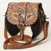 ADBG1222 American Darling Hand-Tooled Hair-On Cowhide Genuine Leather Western Crossbody Bag
