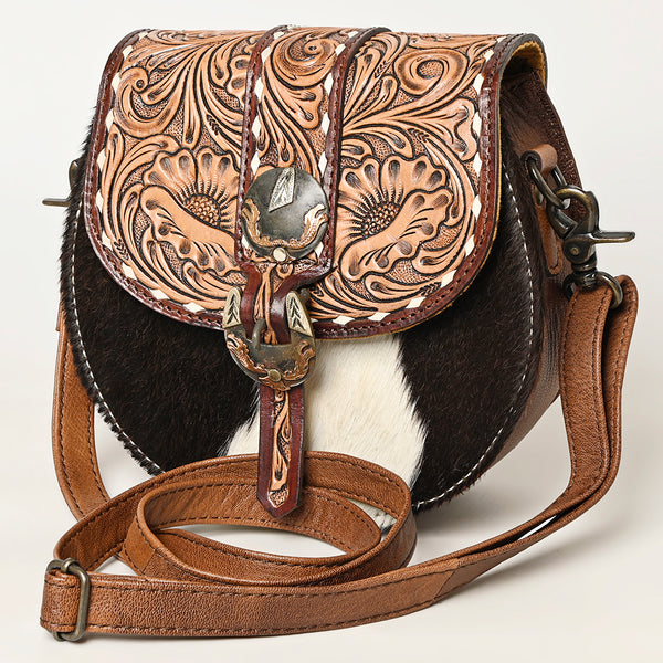 ADBG1222 American Darling Hand-Tooled Hair-On Cowhide Genuine Leather Western Crossbody Bag