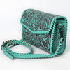ADBGZ752 Natural Hand Tooled Leather Crossbody Bag - Western Floral Whipstitch Purse