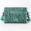 ADBGZ752 Natural Hand Tooled Leather Crossbody Bag - Western Floral Whipstitch Purse