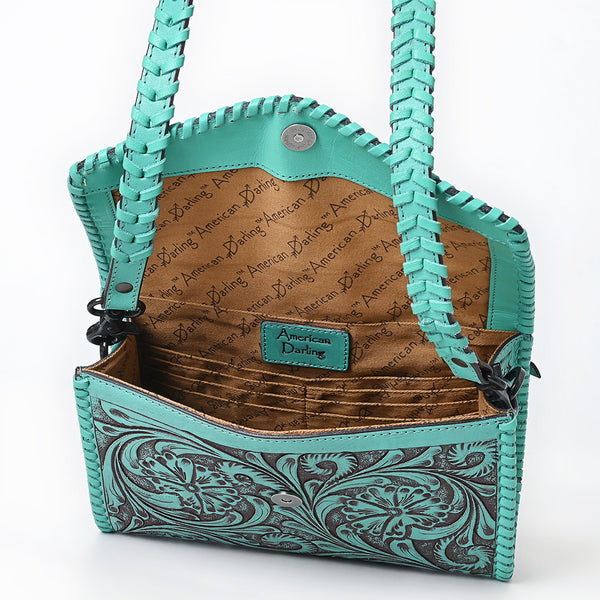 ADBGZ752 Natural Hand Tooled Leather Crossbody Bag - Western Floral Whipstitch Purse