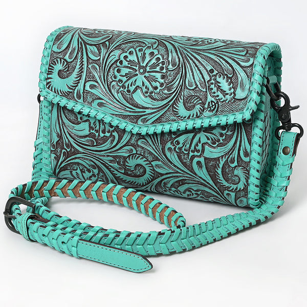 ADBGZ752 Natural Hand Tooled Leather Crossbody Bag - Western Floral Whipstitch Purse