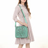 ADBGZ753 Square Hand Tooled Leather Crossbody Bag - Western Floral White Whipstitch Trim